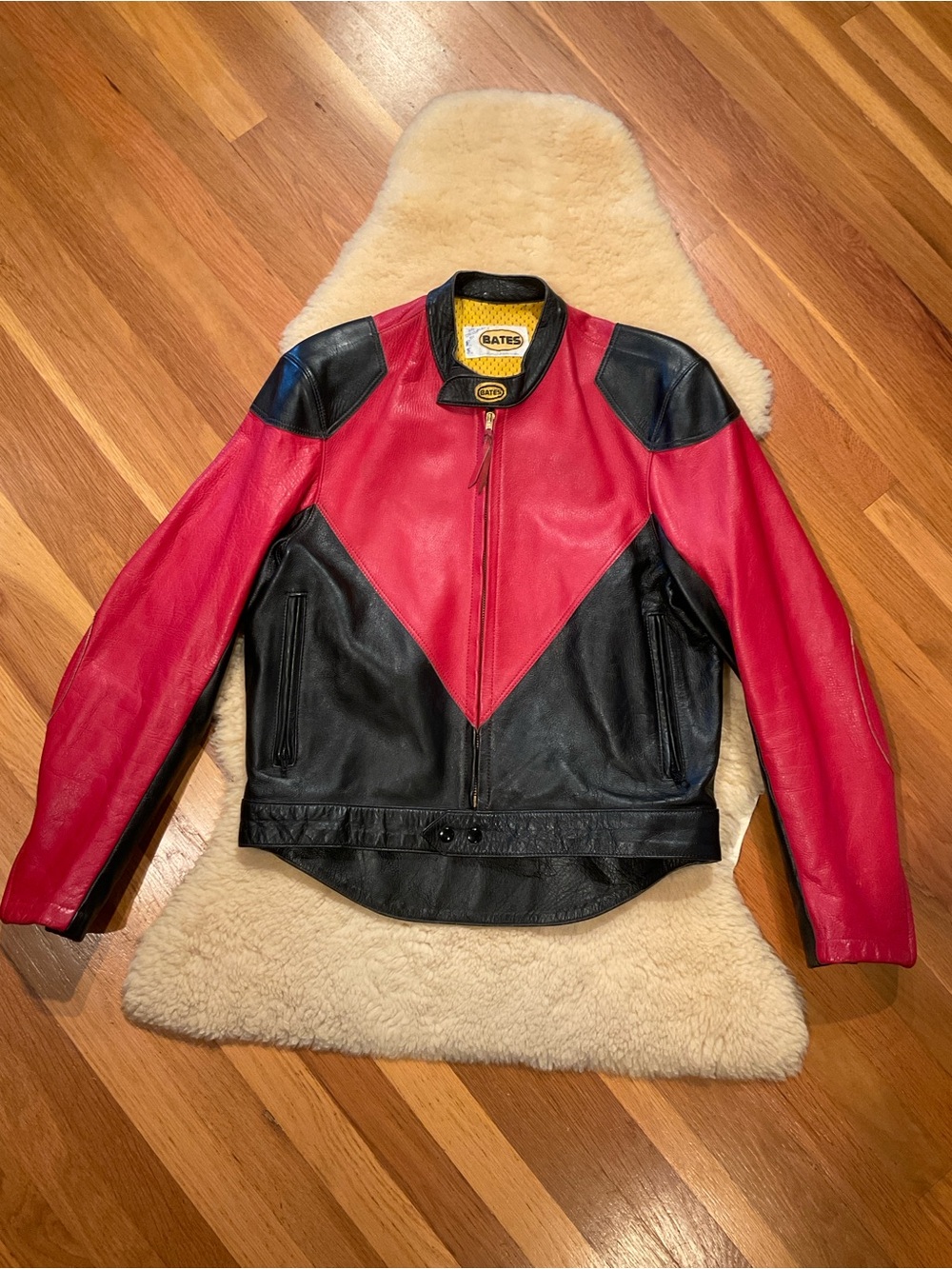 Vintage Bates red and black leather jacket